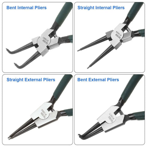 Built Tough 7 Inch Snap Ring Pliers Set Internal And External Circlip Pliers Kit with straight and bent jaw for ring removal.