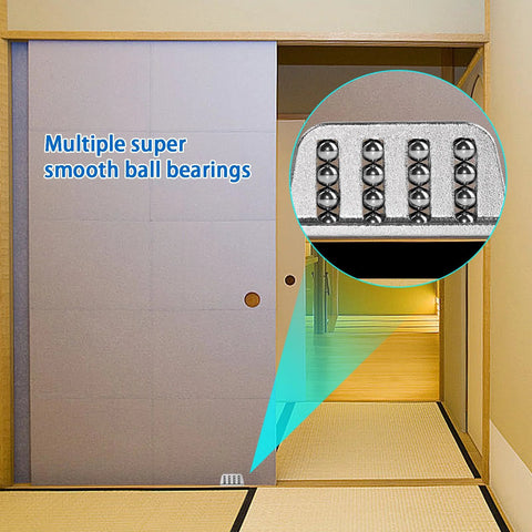 Sliding Barn Door Floor Guide With 360 Degree Ball Bearings, image showing close-up of ball bearings in use under door