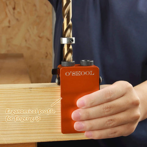 Solid Aluminum Dowel Jig Kit With Laser Cut Witness Mark And Depth Scale For Precise Drilling in use on wood surface