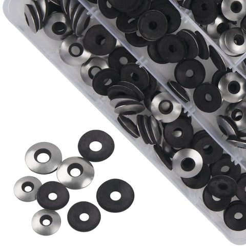 Rrina 200-piece stainless steel and black neoprene EPDM bonded washer assortment kit for 8, 10, 12, 14 screws