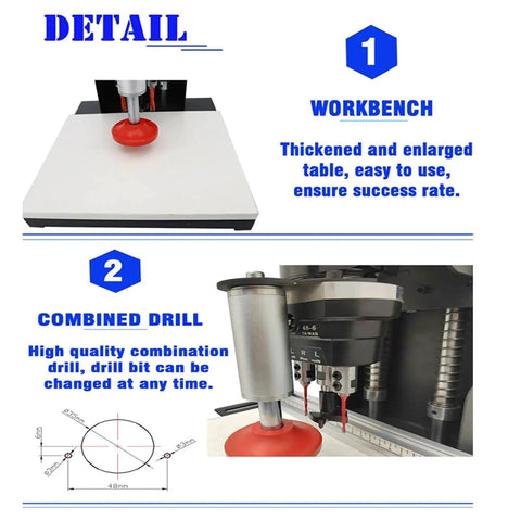 Detailed view of Portable 110V 1100W Hinge Drilling And Boring Machine For Cabinets Wardrobes And Doors With 48-6 Drill Model.