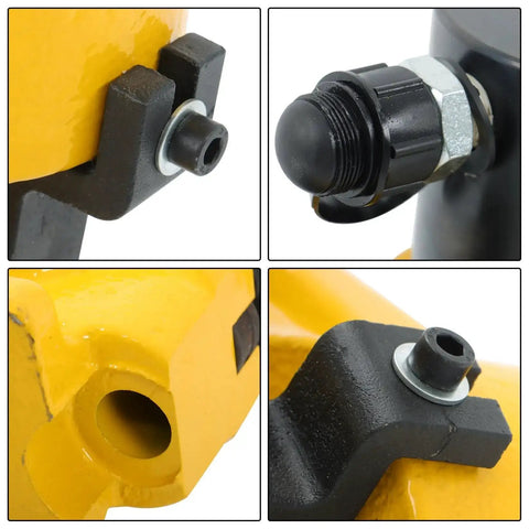 Close-up of 35 Ton Hydraulic Hole Punch Kit components, showing durable alloy construction and insulated handle for metal working.