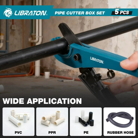 Heavy Duty Pipe Cutter Set Pro Grade 5 Piece Tubing Tool Kit Including Copper Tube Cutter One Eighth To Two Inches cutting pipe