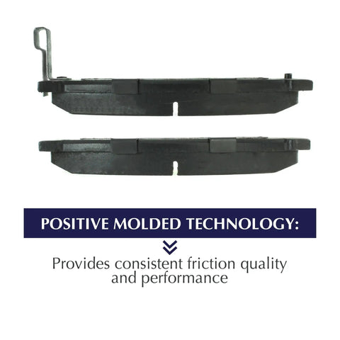 Side view of Centric 105.06060 POSI-QUIET rear brake pads, black, pair with metal wear clip