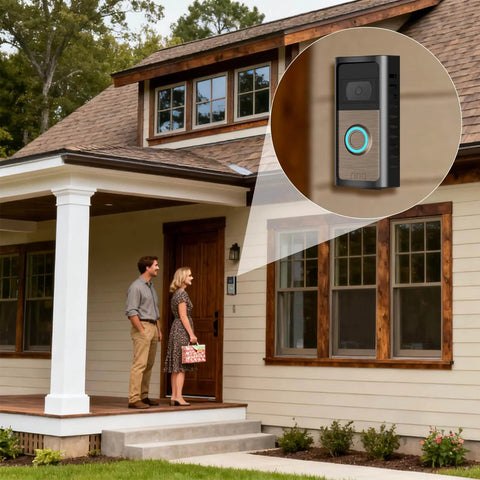 All Metal Anti Theft Ring Doorbell Mount Upgrade Kit With Adjustable Angle 45 To 135 Degrees installed on house exterior wall