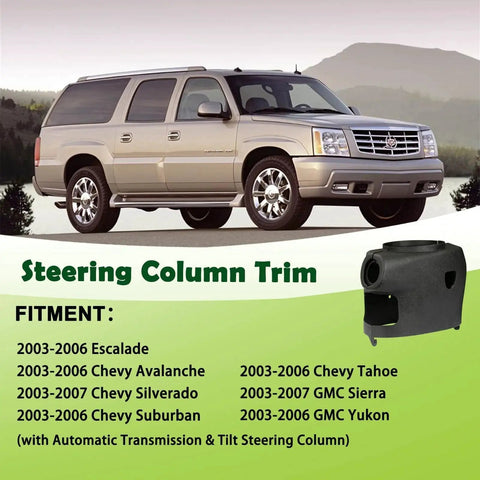 Upper and Lower Steering Column Trim Cover Kit for 2003-2007 Silverado Suburban with compatibility list and SUV image