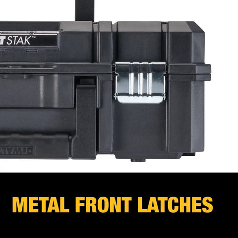 Close-up of the TSTAK II Flat Top Tool Box With Flexible Stacking Platforms And Holds Up To 66 Lbs Heavy Duty Metal Latches