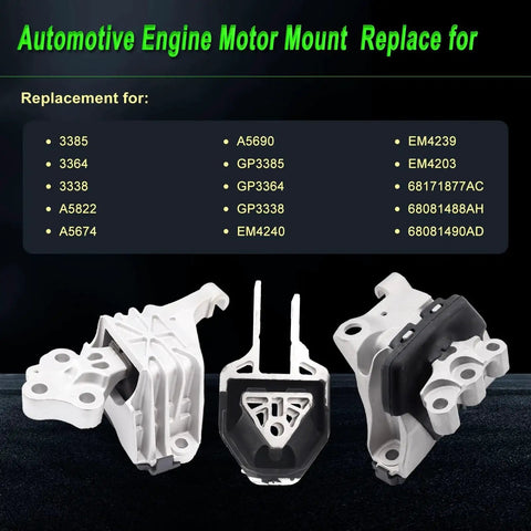 Engine Motor Mount Set For 2013 2014 2015 2016 Dodge Dart 2.0L 2.4L Replacement A5674 A5690 A5822 Three Piece Kit