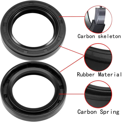 Input And Output Shaft Seal Set For Rotary Cutter Gearbox 40HP And 50HP Replacement Oil Seals, showing carbon skeleton and rubber material.