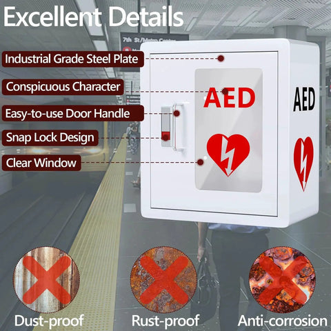 Sturdy Steel AED Cabinet Wall Mount With Clear PVC Window And Integrated Handle For Hospitals Schools And Offices Defibrillator Storage Case with excellent features and durability.