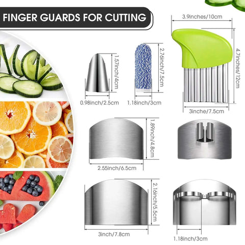 Knife Safety Guard Set For Cutting Raiten 9 Pcs Include 4 Stainless Steel Knife Protectors 2 Thumb Guards 2 Finger Cots And A Potato Butter Lettuce Crinkle Cutter