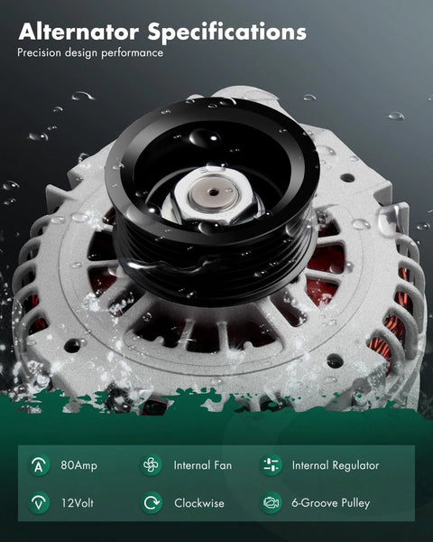 80 Amp Clockwise Nissan Sentra Alternator Replacement For 2002 Through 2006 1.8L With 6 Groove Pulley, 12V, S6 Class