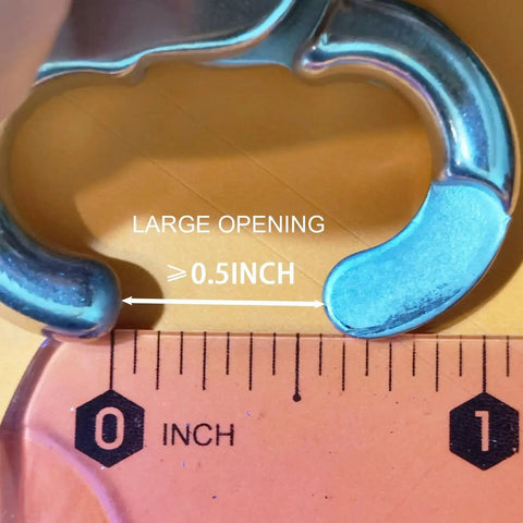Close-up of 316 Stainless Steel Swivel Trigger Snap Hooks 2.65in Heavy Duty 130 Lb Clips with 0.5-inch opening shown next to ruler.