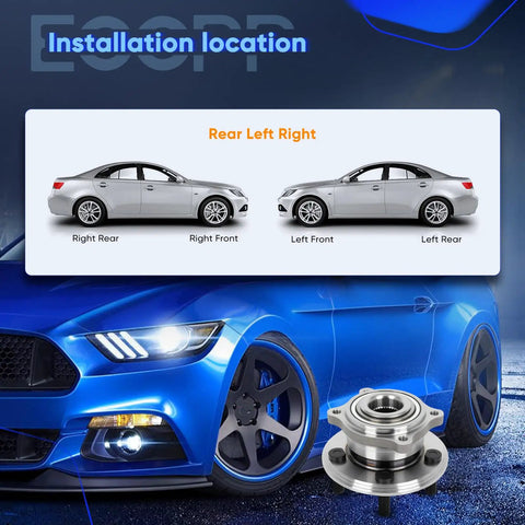Illustration of Rear Wheel Hub Bearing Assembly Fits Chrysler 300 2015 2021 Dodge Challenger 2015 2021 Dodge Charger 2015 2021 5 Lug Wheel ABS Sensor Direct Fit OE Quality No Mod Needed Replacement with car positioning diagrams.