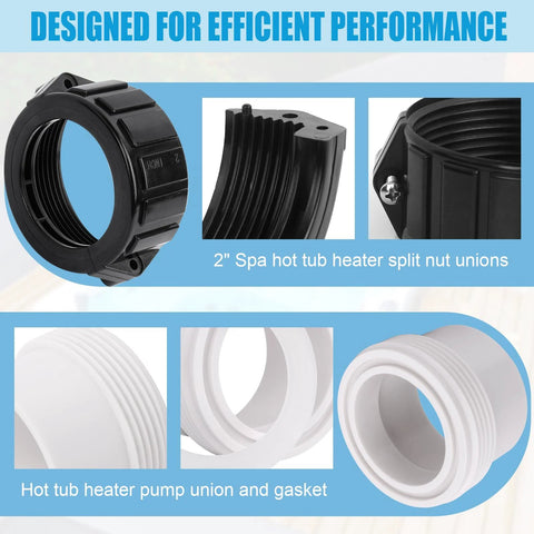 XT hot tub heater split-nut union and 2 in tailpiece; white plastic fittings with gasket