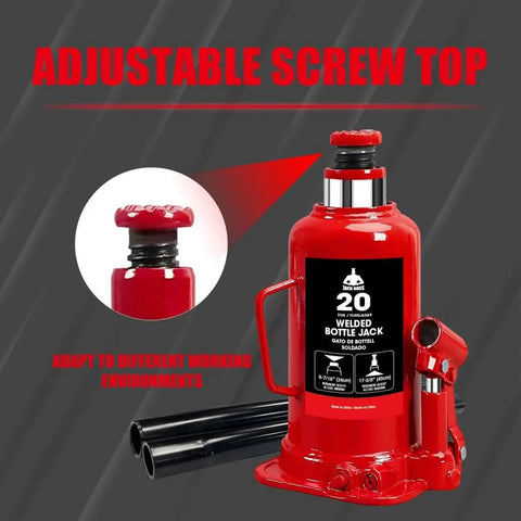 Heavy Duty 20 Ton Hydraulic Bottle Jack With 40,000 Lbs Lifting Capacity Adjustable Screw Top Extension For Auto And Truck Repair And Home Lifts Red Durable Tool