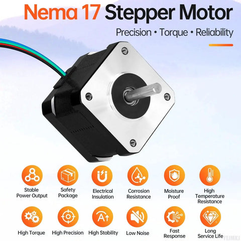 3 Pack Nema 17 Stepper Motors For 3D Printers And CNC, 1.8 Degree Step, 2 Phase Bipolar High Torque 0.47 Nm, 42x42x37.5mm Body