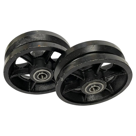 Sturdy 6 Inch Cast Iron V Groove Wheel With Sealed Bearings for Gate Tracks, 5/8 Inch Bore, 2-3/8 Inch Hub, set of 2 as seen
