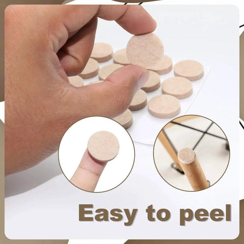 Self-Adhesive 0.8 Inch Felt Chair Leg Pads 96 Pcs Beige For Floor Protection shown with close-up of felt texture and installation