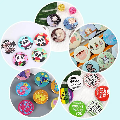 Happizza 200-set 58mm blank pin-back buttons for button maker; collage of panda and other designs