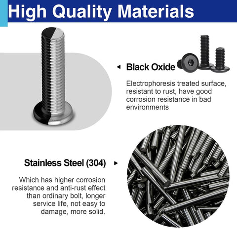 30 Pcs 1/4-20 X 3/4 Flat Head Socket Cap Screws Bolts In 304 Stainless Steel With Black Zinc Plated Finish, Fully Threaded, Includes Hex Key