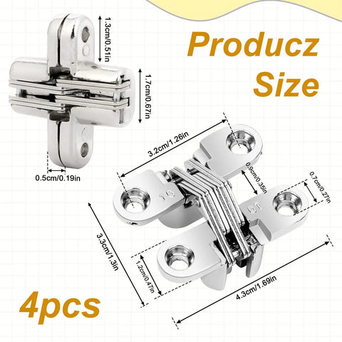 Details view of 4 Pack Stainless Steel Invisible Hinges For Doors And Cabinets With 180 Degree Hidden Cross And Swing Hinges