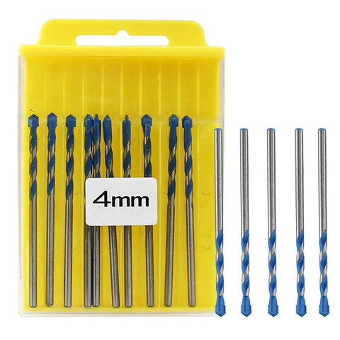 Durable 10 Piece 4mm Masonry Drill Bit Set With Carbide Tips For Concrete Tile Glass Ceramic Brick And Wood 82mm Overall Length