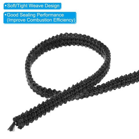 PATIKIL wood stove gasket rope, black flat graphite fiberglass seal, 3/8 x 1/8 x 73 in