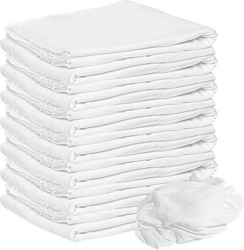 Stack of lint free 100 percent cotton cleaning rags 15 pack 18x18 white cloths for dusting staining polishing and general house cleaning