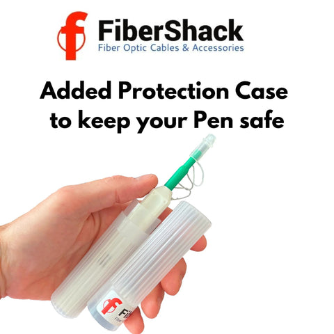 Fibershack 2.5mm fiber optic cleaner pen with protective case and dust caps, FC/SC connector cleaner, green tip