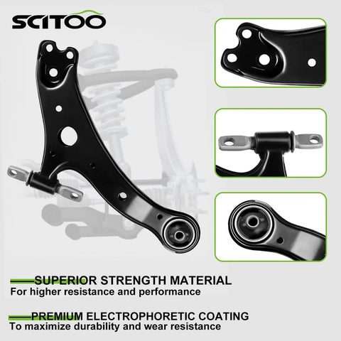 SCITOO 8-piece front suspension kit with lower control arm, ball joints, outer tie rod ends, sway bar links.