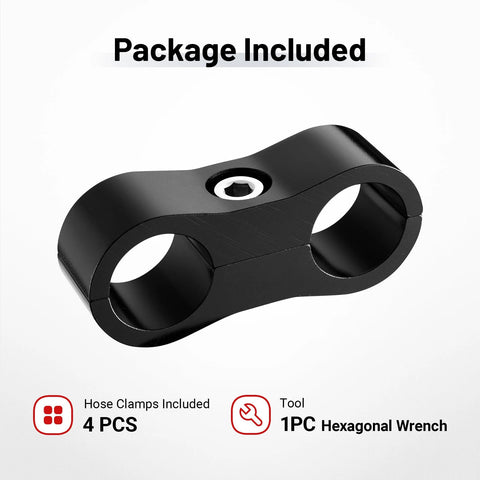 Hose separator clamp, EVIL ENERGY AN6, black aluminum dual-hole fuel line mounting clamp, 4 pcs included