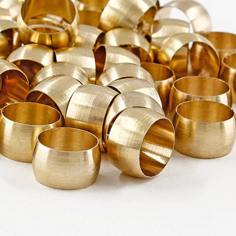 Brass compression sleeves for 1/4 in tubing, 50-piece ferrules assortment