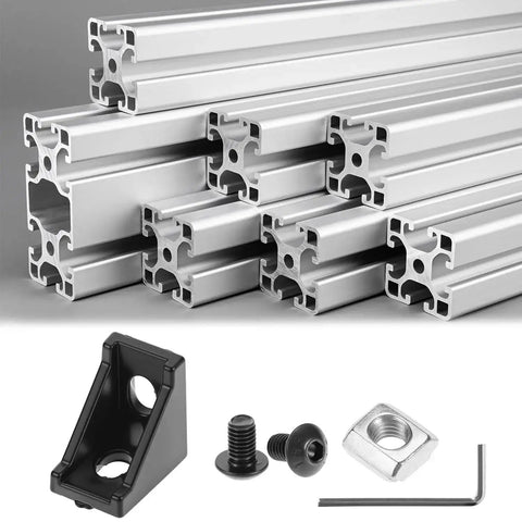 Black Aluminum Extrusion Profile Connector Kit For 20S 2020 Series with corner brackets, T slot nuts, M5 screws, and wrench