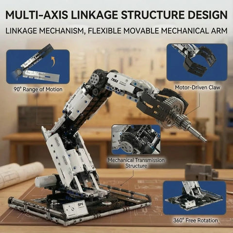 STEM Educational Remote Control Robotic Arm Kit, Amazon, front view; programmable app control and 8-direction movement.