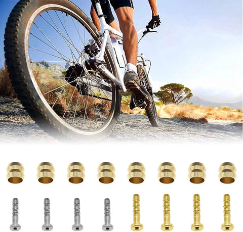 CYSKY bike hydraulic brake hose kit with 8 brass olives and 8 silver connecting inserts beside a mountain bike.