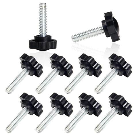 10 Pcs 1/4-20 Threaded Knurled Thumb Nuts With Black Plastic Star Knobs Easy Grip Clamping Screws For Replacing Umbrella Bases And Other Handy Fastening Projects Durable Carbon Steel Core