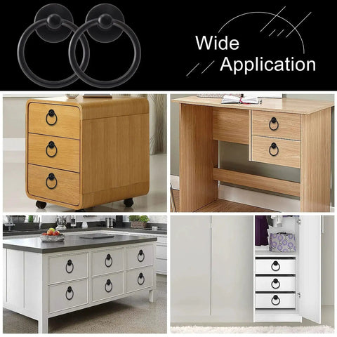 12 Pack Ring Drawer Pull Handles For Cabinets And Drawers, Zinc Alloy Dresser Knobs In Black Finish, 1.8 Inch Outer Diameter