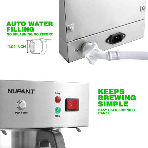 Control panel and auto-fill feature of No-Fuss Auto-Filling Commercial Airpot Coffee Brewer 2.2L 74oz, Stainless Steel Thermal Carafe.