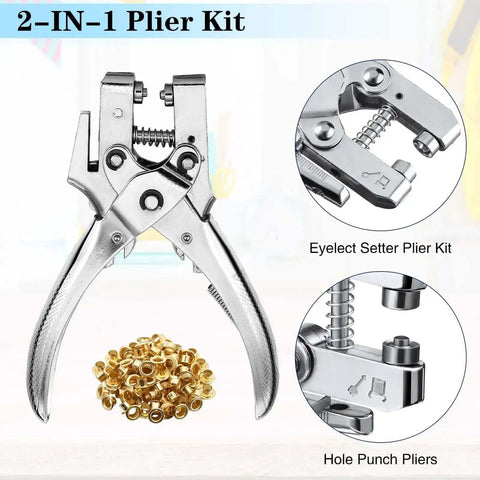 Three Sixteenth Inch Grommet Tool Kit Eyelet Plier Set Hand Punch Grommet Press With 200 Eyelets for DIY Projects, Multi-Color