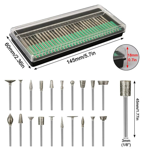 Stone Carving Diamond Burr Bits Set For Dremel Rotary Tools 50 Piece Polishing Kit with 1/8 inch shank in clear case