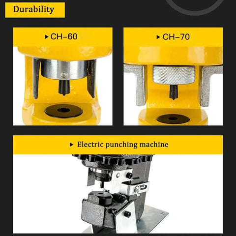 Close-up of CH-60 and CH-70 hydraulic machines, highlighting Square Hole Punch Die Set For CH-70 Hydraulic Punching durability and design.
