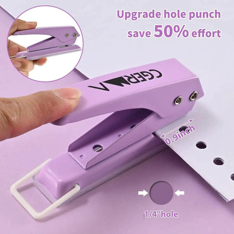 Heavy Duty Hole Puncher With One Quarter Inch Hole, Cuts The Grunt Work In Half, All Metal Design, Super Easy Punching, Purple