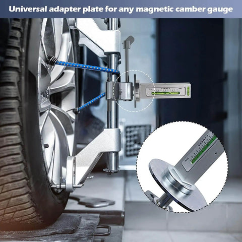 Beefy Wheel Alignment Clamp Tool With Magnetic Adapter For 12 To 25 Inch Rims Universal Clamp For Camber And Caster Gauges Heavy-Duty Automotive Alignment Kit For Quick Accurate Wheel Setup installed with magnetic camber gauge on vehicle rim