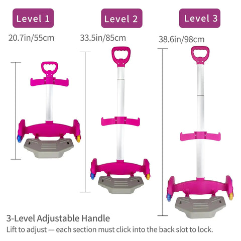 All Terrain Rolling Backpack Cart With Foldable Aluminum Trolley Adjustable Handle in three height levels, rose pink design.