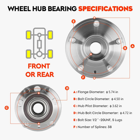 Wheel hub bearing specifications for Front And Rear Wheel Hub Bearing Assembly Replacement 512460 Direct Fit Bolt On For Explorer 2011 2018