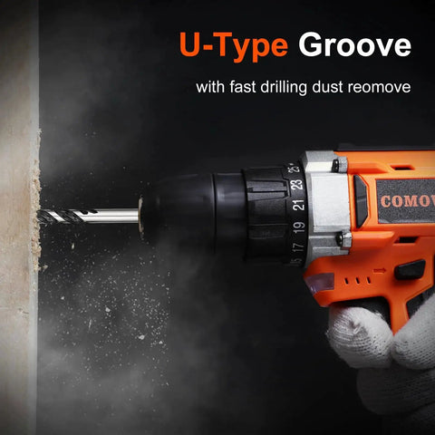 Professional Masonry Drill Bit Set For Concrete And Masonry, showing drill in use with carbide bit on concrete