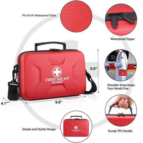 410 Piece Waterproof Hard Shell First Aid Kit For Home Car Travel Camping Truck Hiking Sports Office And Outdoor Emergencies In Red, 9.8x6.6x4.1 in