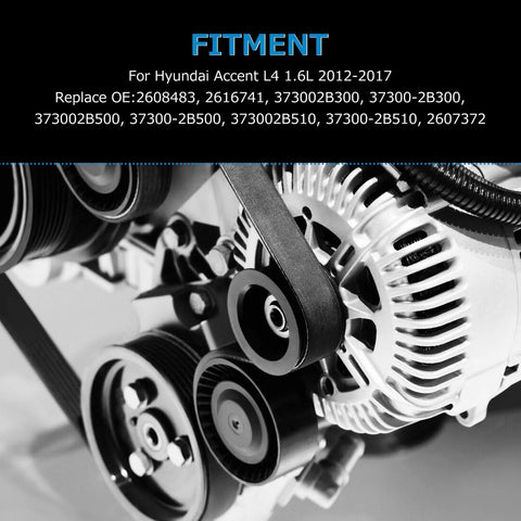 Beefed-Up High Output Car Alternator For Hyundai Accent And Veloster 1.6L 2012 2017 Replacement, shown installed with belt system.