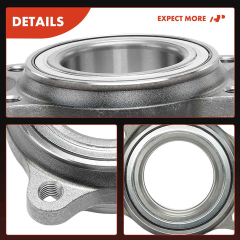 Close-up of 2x Wheel Bearing and Hub Assembly for Audi A4 A5 A6 Q5 S4 S5 S6 S7 A8 Quattro and Allroad 2008-2018 Front and Rear Replacement Kit with Heavy Duty Steel Housing and Precise Fit.